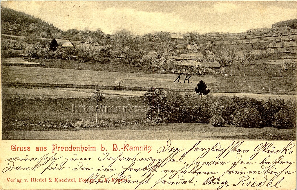 Pozdrav z Veselíčka u České Kamenice
Gruss aus Freudenheim b. B. Kamnitz

Verlag von Riedel & Knechtel, Fotogr. v. F. Eypert