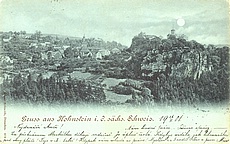 Hohnstein, Sask vcarsko
odeslno 26.2.1901, psno esky

Gruss aus Hohnstein i. d. schs. Schweiz